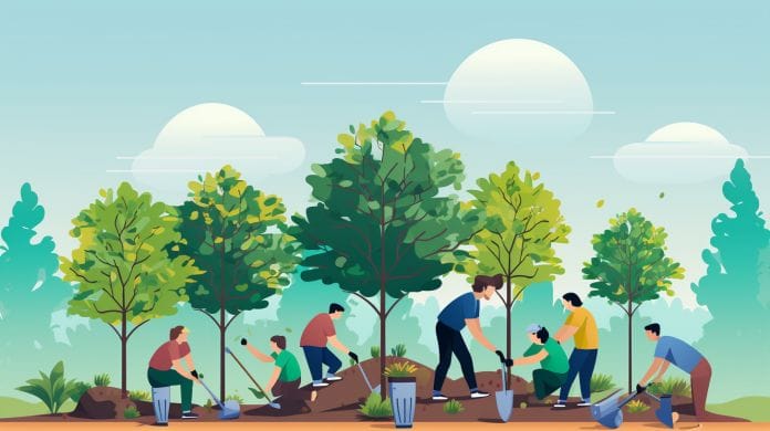 group of people planting trees