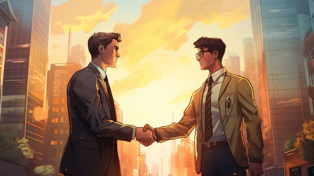 A student and Businessman handshaking symbolising a transition to full-time work.