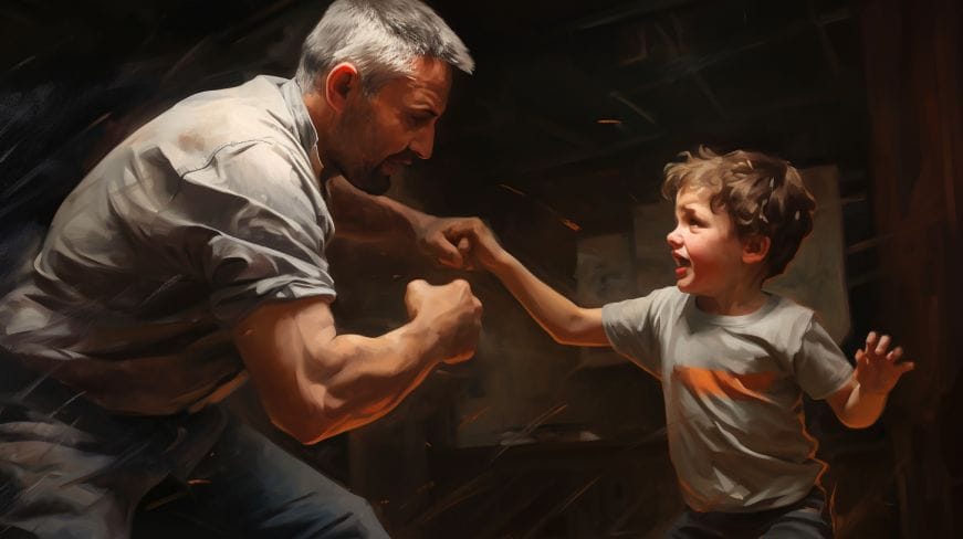A child getting beat by his father