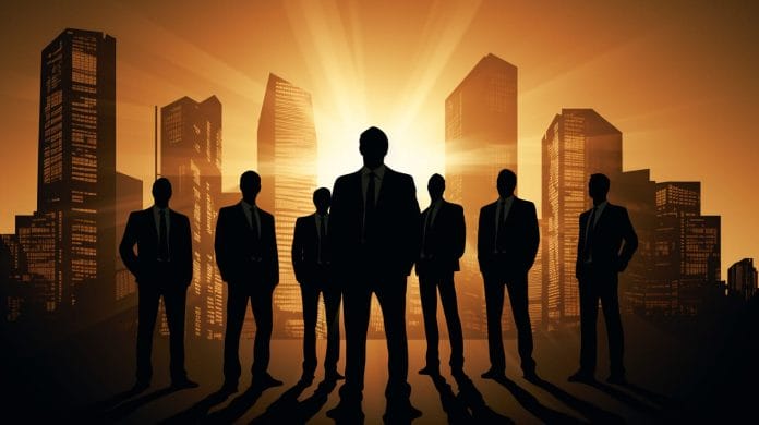Men standing with buildings as their background strength based leadership theory.