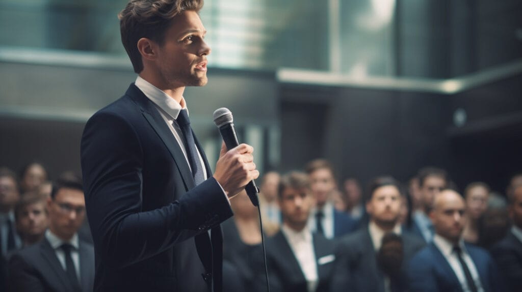 A man in a suit making a speech.
