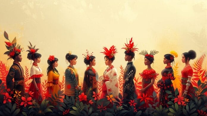 A vibrant illustration of diverse cultures harmoniously intertwined.