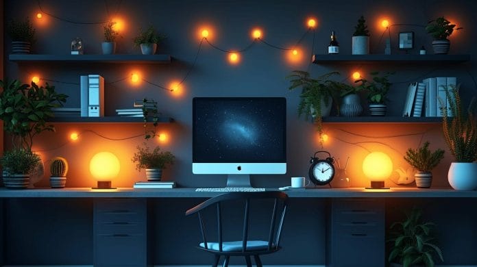 Focused individual working in a clutter-free workspace with Pomodoro timer. ali abdaal productivity hacks